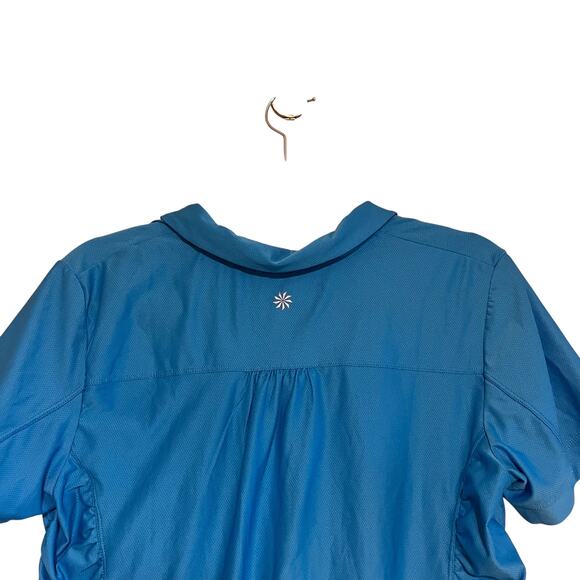 Athleta Birdie Ruched Short Sleeve Collared Golf Polo Shirt Blue Size XL - Picture 5 of 8